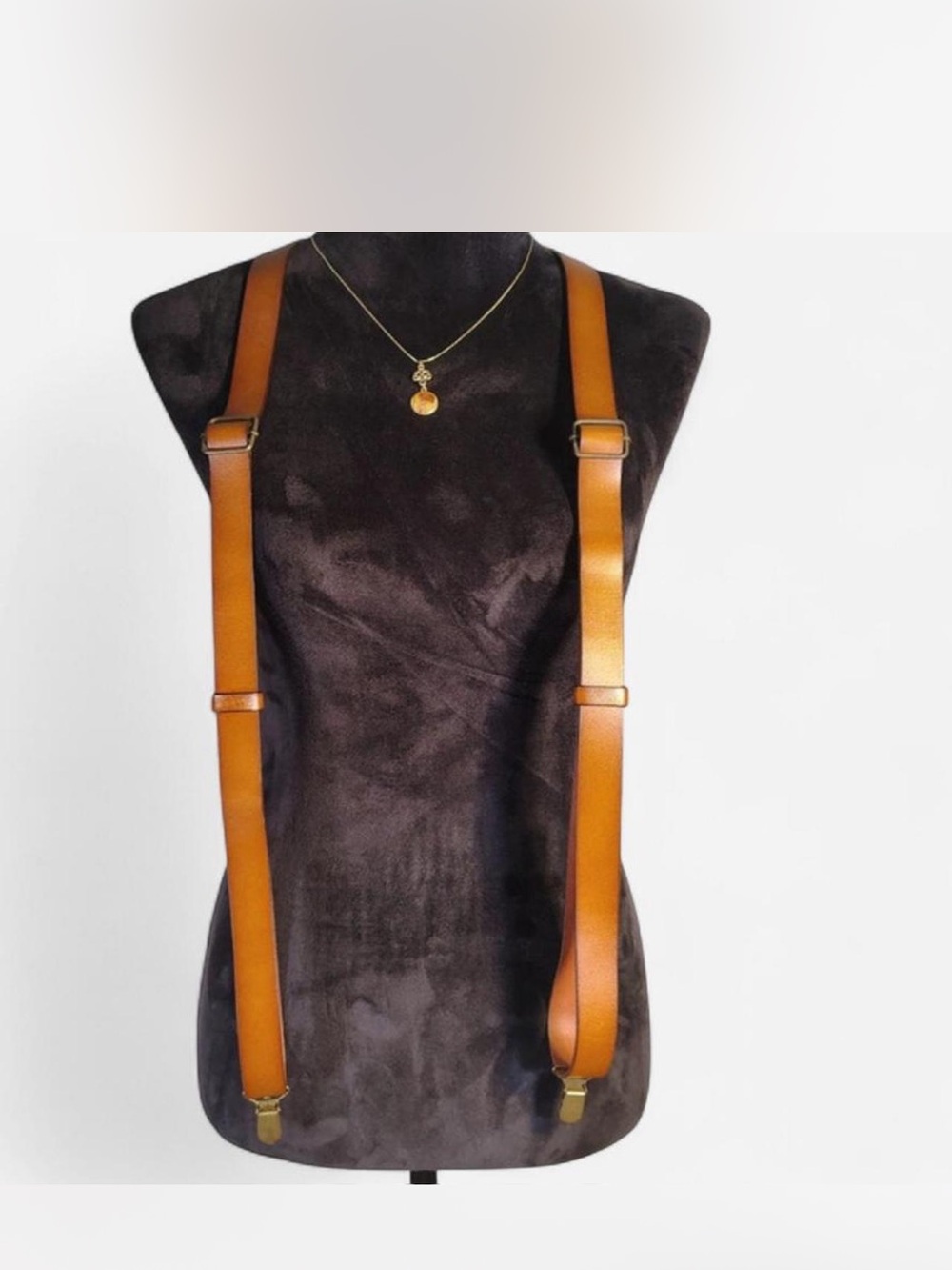 Women's Tan Faux Leather Belt-Style Suspenders